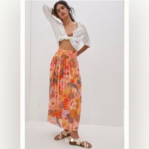 FARM Rio Floral Maxi Skirt in Orange and Pink